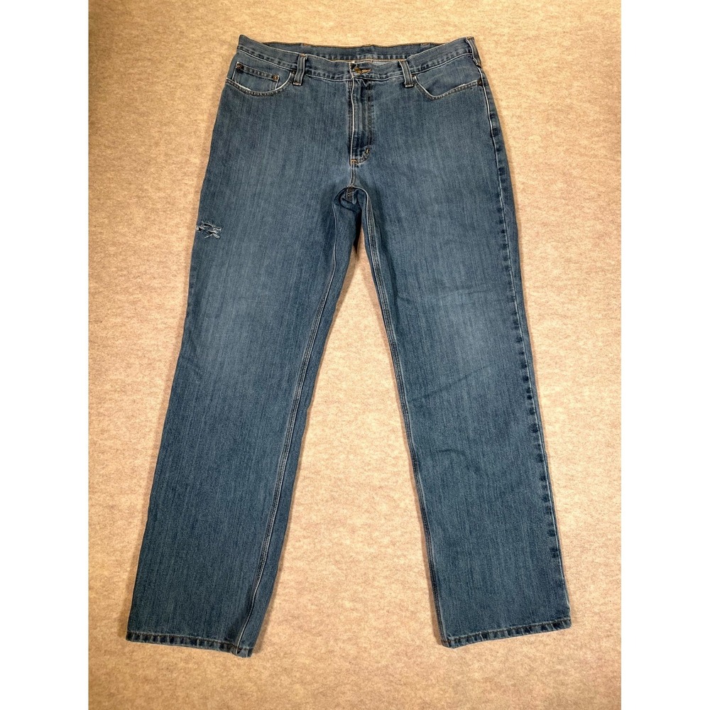 Carhartt Relaxed Fit Jeans Mens 38x34 Blue Denim Cotton‎ Stretch Straight Leg
